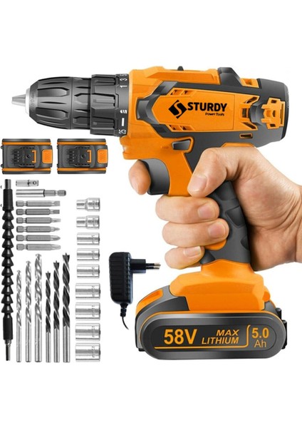 Japon Technology 58V 6AH M-5 Metal Şanzıman Şarjlı Çift Akülü Vidalama 27PRÇ Uç Setli