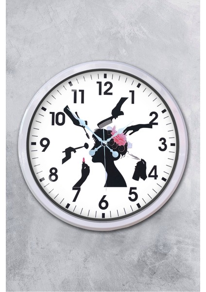 52 cm Beyaz Metal Kuaför Duvar Saati