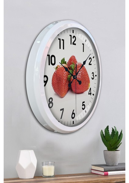 52 cm Beyaz Metal Çilek Duvar Saati fırsatları