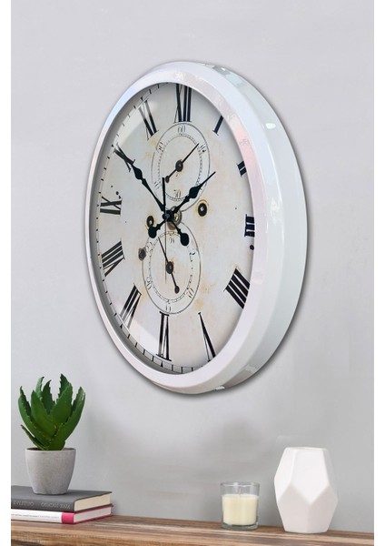 52 cm Beyaz Metal Eskitme Duvar Saati modelleri
