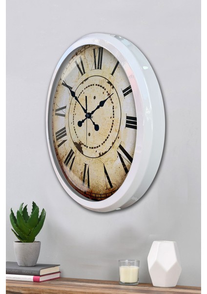 52 cm Beyaz Metal Eskitme Duvar Saati modelleri