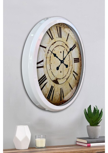52 cm Beyaz Metal Eskitme Duvar Saati fırsatları