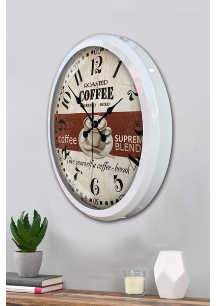 52 cm Beyaz Metal Espresso Duvar Saati modelleri