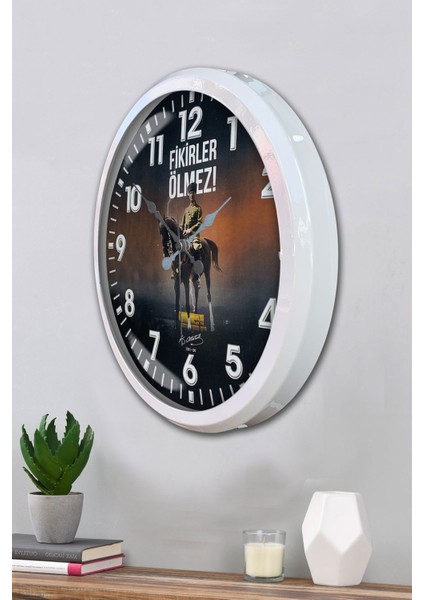 52 cm Beyaz Metal Gazi M. Kemal Atatürk Duvar Saati modelleri