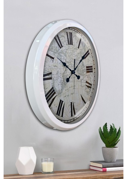 52 cm Beyaz Metal Harita Duvar Saati fırsatları