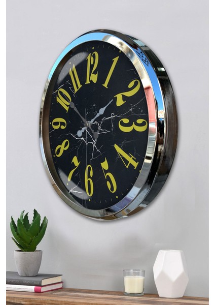52 cm Krom Metal Klasik Sarı Duvar Saati modelleri