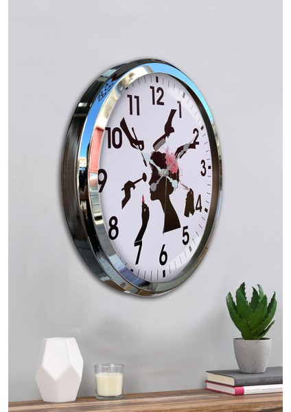 52 cm Krom Metal Kuaför Duvar Saati fırsatları