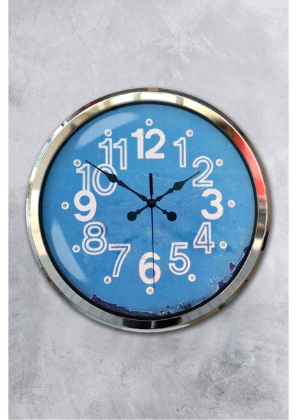 52 cm Krom Metal Mavi Kadran Duvar Saati