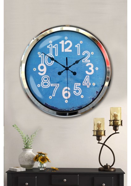 52 cm Krom Metal Mavi Kadran Duvar Saati fiyatları