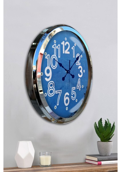 52 cm Krom Metal Mavi Kadran Duvar Saati fırsatları
