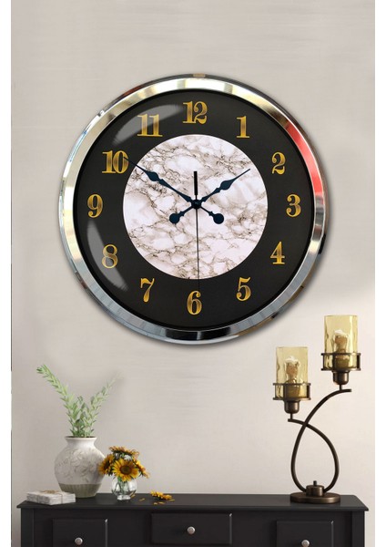 52 cm Krom Metal Mermer Desen Duvar Saati fiyatları