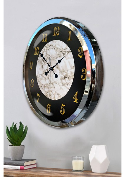 52 cm Krom Metal Mermer Desen Duvar Saati modelleri