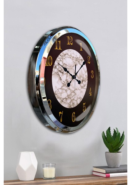 52 cm Krom Metal Mermer Desen Duvar Saati fırsatları