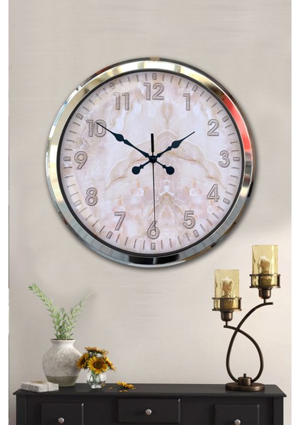 52 cm Krom Metal Mermer Desen Duvar Saati fiyatları