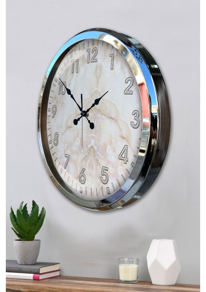 52 cm Krom Metal Mermer Desen Duvar Saati modelleri