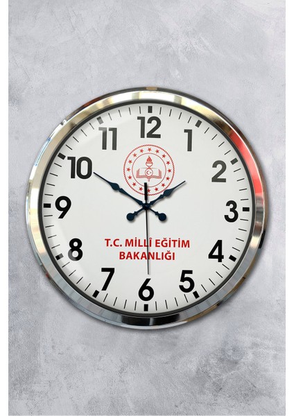 52 cm Krom Metal Milli Eğitim Duvar Saati
