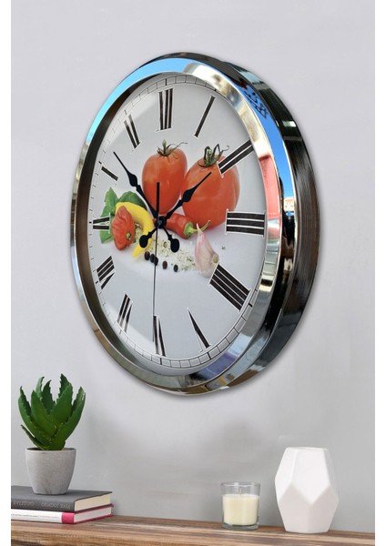 52 cm Krom Metal Mutfak Duvar Saati modelleri