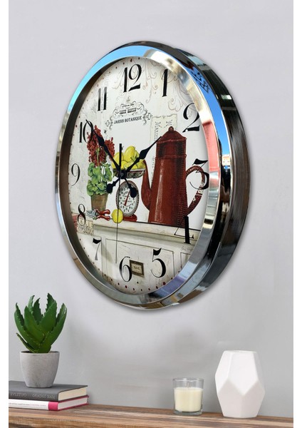 52 cm Krom Metal Mutfak Duvar Saati modelleri