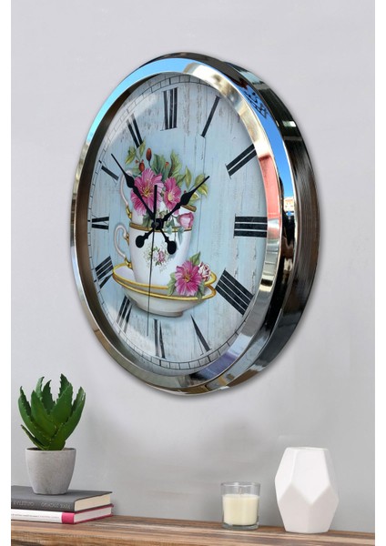 52 cm Krom Metal Mutfak Duvar Saati modelleri