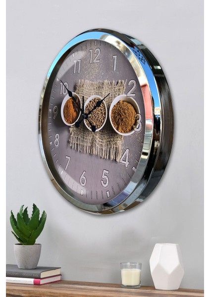 52 cm Krom Metal Mutfak Duvar Saati modelleri