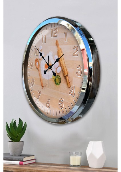 52 cm Krom Metal Mutfak Duvar Saati modelleri