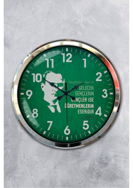 52 cm Krom Metal Öğretmenler Günü Duvar Saati