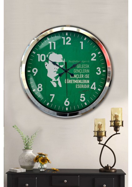 52 cm Krom Metal Öğretmenler Günü Duvar Saati fiyatları