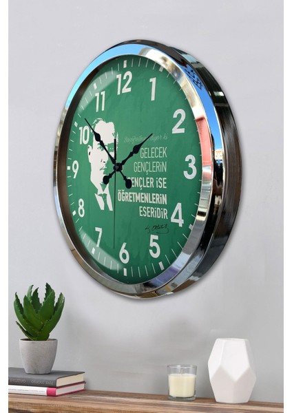 52 cm Krom Metal Öğretmenler Günü Duvar Saati modelleri
