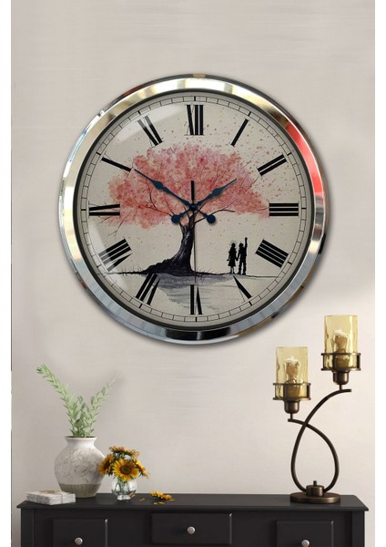 52 cm Krom Metal Pembe Ağaç Duvar Saati fiyatları