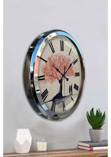 52 cm Krom Metal Pembe Ağaç Duvar Saati fırsatları