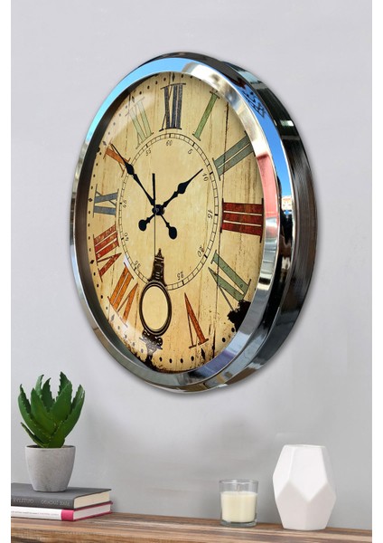 52 cm Krom Metal Renk Duvar Saati modelleri