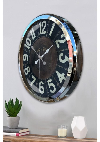 52 cm Krom Metal Retro Duvar Saati modelleri