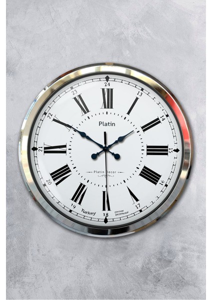 52 cm Krom Metal Roma Rakamlı Duvar Saati