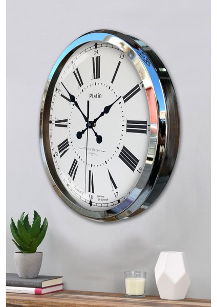 52 cm Krom Metal Roma Rakamlı Duvar Saati modelleri