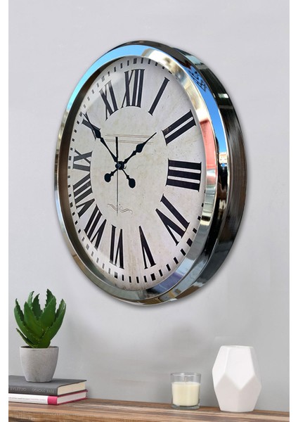 52 cm Krom Metal Roma Rakamlı Duvar Saati modelleri
