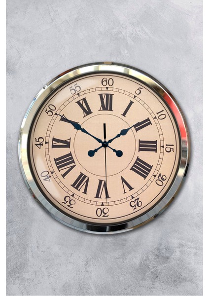 52 cm Krom Metal Roma Rakamlı Duvar Saati