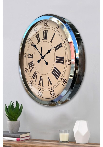 52 cm Krom Metal Roma Rakamlı Duvar Saati modelleri