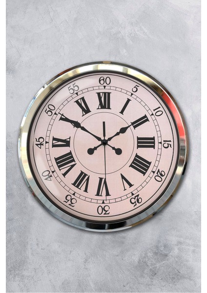 52 cm Krom Metal Roma Rakamlı Duvar Saati