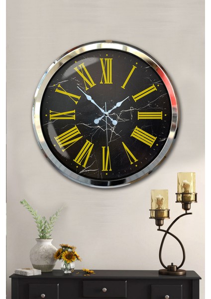 52 cm Krom Metal Sarı Roma Rakamlı Duvar Saati fiyatları