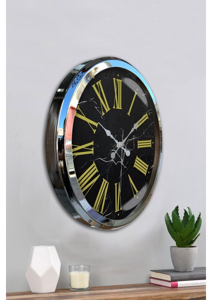 52 cm Krom Metal Sarı Roma Rakamlı Duvar Saati fırsatları
