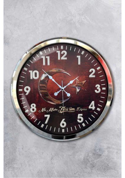 52 cm Krom Metal Türkiyem Duvar Saati