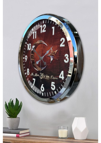 52 cm Krom Metal Türkiyem Duvar Saati modelleri
