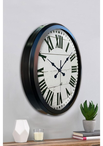 52 cm Siyah Metal Beyaz Romen Duvar Saati fırsatları