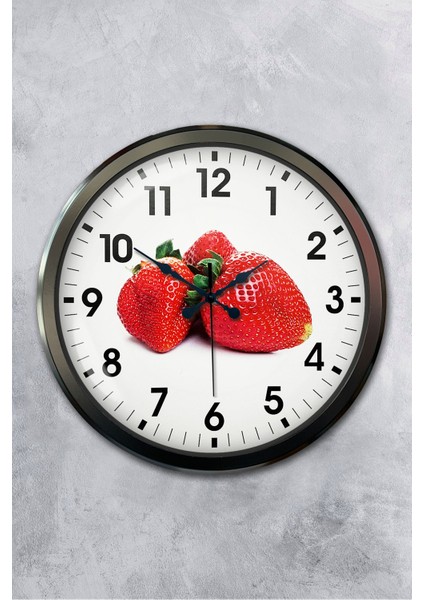 52 cm Siyah Metal Çilek Duvar Saati