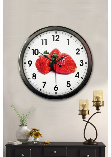 52 cm Siyah Metal Çilek Duvar Saati fiyatları