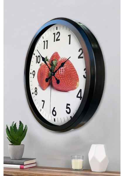 52 cm Siyah Metal Çilek Duvar Saati modelleri