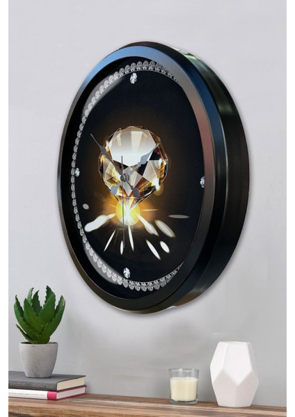 52 cm Siyah Metal Elmas Duvar Saati modelleri