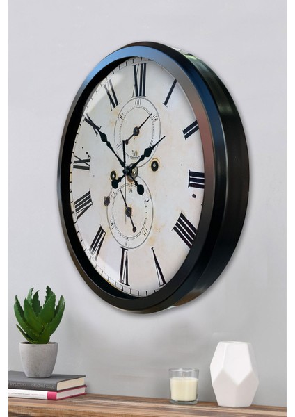 52 cm Siyah Metal Eskitme Duvar Saati modelleri