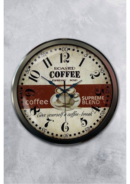 52 cm Siyah Metal Espresso Duvar Saati