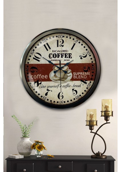 52 cm Siyah Metal Espresso Duvar Saati fiyatları